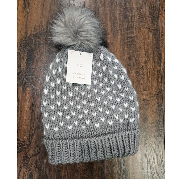 LC Lauren Conrad Hat Winter One Size Fit All Gray White - Picture 1 of 3